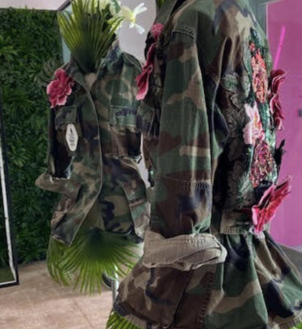 Josie Bruno Custom Camo Jacket with Pink Back Medium